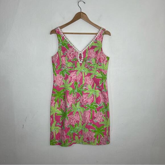 Vintage Lilly Pulitzer Taboo Pink Elephant Print Keyhole Shift Dress Size 10 - Picture 14 of 14